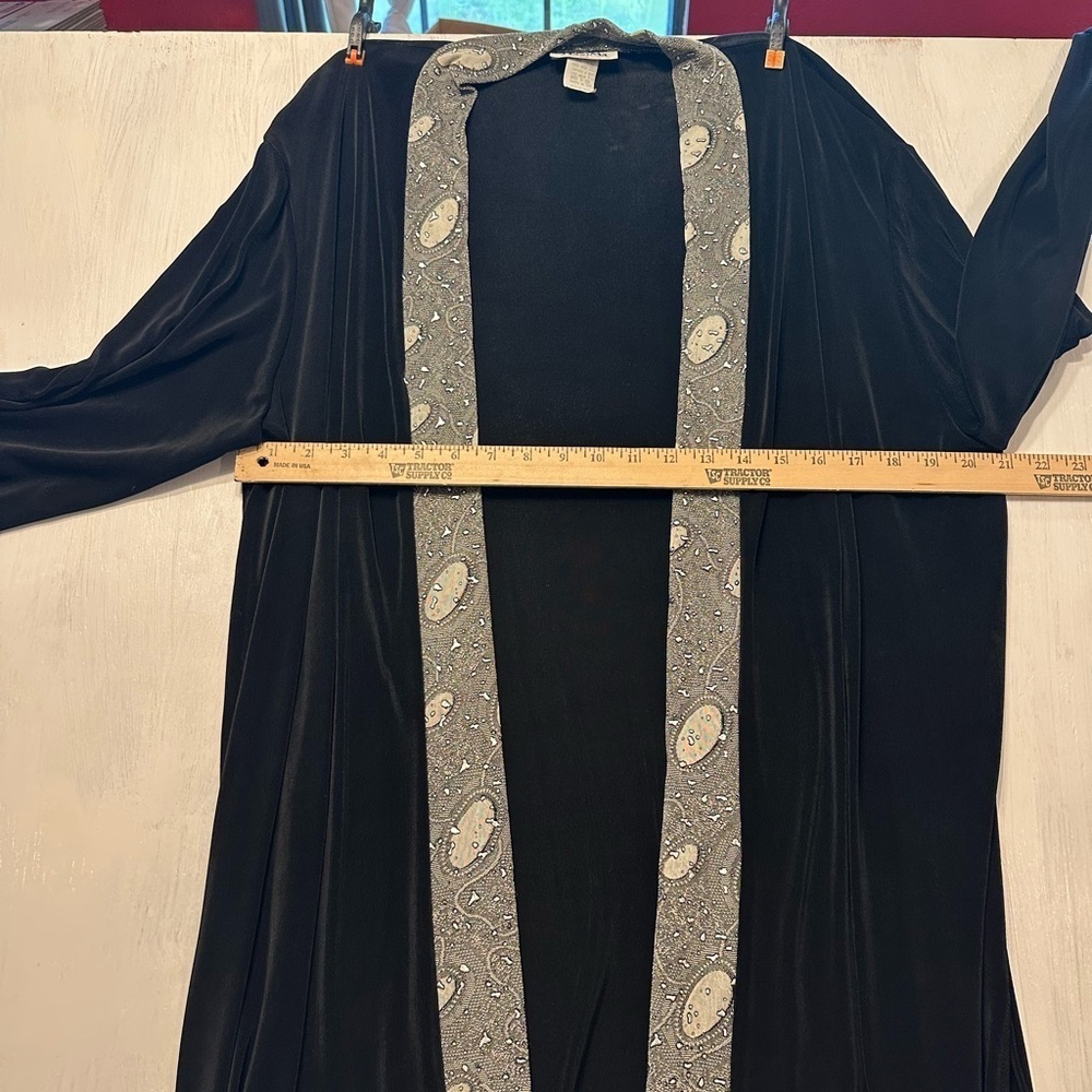 Vintage Maxima USA Black Duster Cardigan XL Celestial Moon Star Trim Style 2045 - Picture 2 of 7